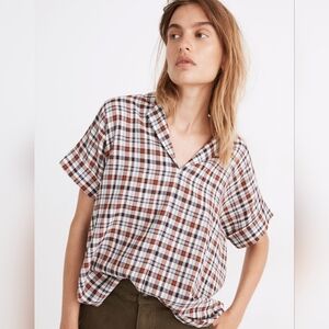 Madewell Hayden Popover Top in Burling Plaid